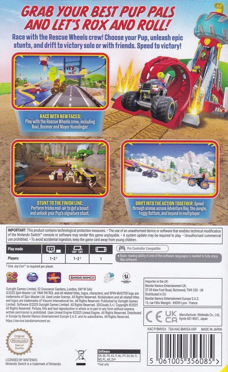Paw Patrol: Rescue Wheels - Championship de Outright Games, Nintendo Switch – jaquette