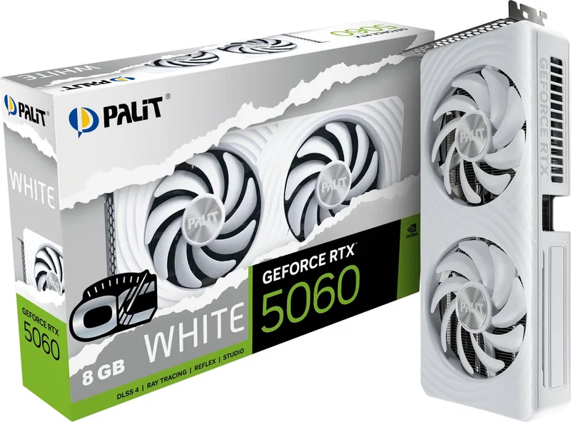 NVIDIA GeForce RTX 5060 OC - Videokaart - 8GB - GDDR7 - GDDR7 - PCIe 5.0 - 1x HDMI 2.1b - 2x DisplayPort 2.1 van Palit, Wit – cover