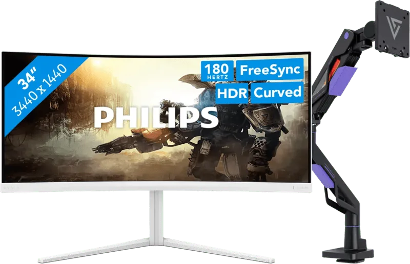 Evnia 34M2C5501A/00 Curved + Vortech Monitorarm met van Philips – cover