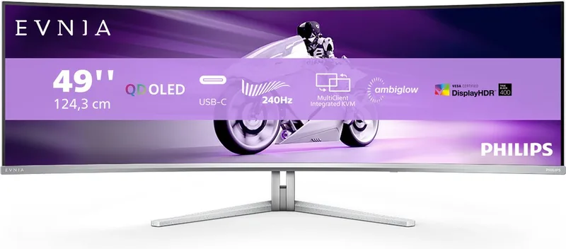 Evnia 49M2C8900 - 49 inch Ultrawide Curved Dual QHD QD-OLED Gaming Monitor - 240Hz - USB-C 90W de Philips – jaquette