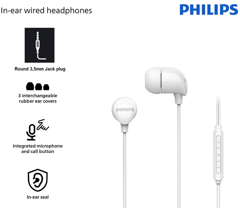 Oordopjes - Rijke Bas Helder Geluid Bedraad In-ear Met Microfoon by Philips, White – cover