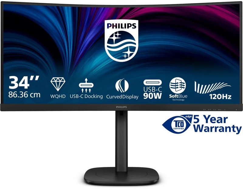 Philips 34B2U3600C - 34 inch Ultrawide Curved QHD Business Monitor - USB-C 90W - RJ45 - 120Hz - 5 jaar garantie van Philips – cover