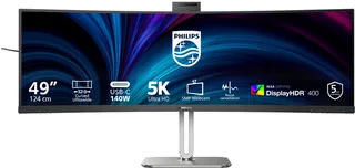 Philips 49B2U5900CH - 49 inch Ultrawide Curved Dual QHD Business Monitor - USB-C 100W - RJ45 - Webcam - 120Hz - 5 jaar garantie de Philips – jaquette 1 sur 2