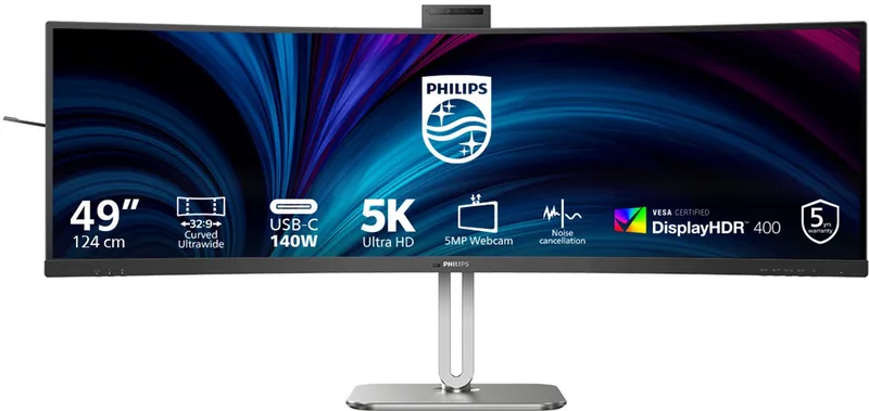 Philips 49B2U5900CH - 49 inch Ultrawide Curved Dual QHD Business Monitor - USB-C 100W - RJ45 - Webcam - 120Hz - 5 jaar garantie van Philips – cover