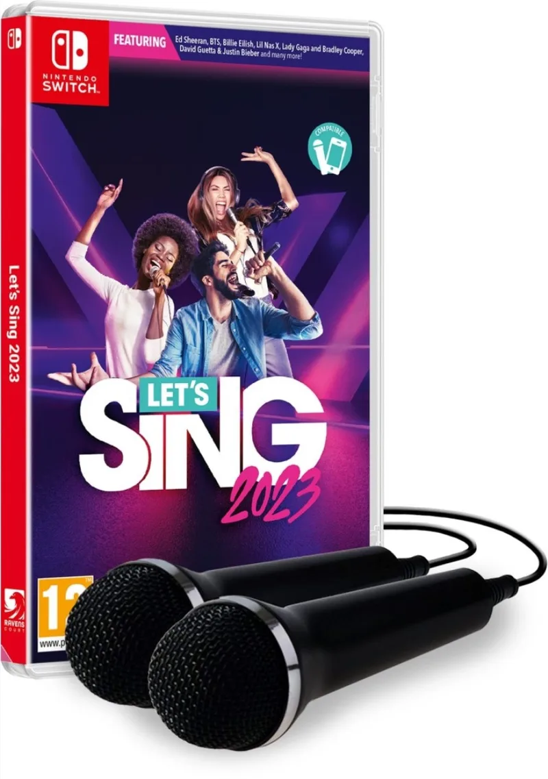 Let's Sing 2023 + 2 Microphones van Plaion, Nintendo Switch – cover
