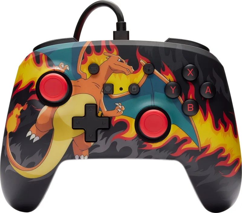 Bedrade Controller - Nintendo Switch - Charizard Firestorm - 3m USB-kabel van PowerA, Zwart – cover