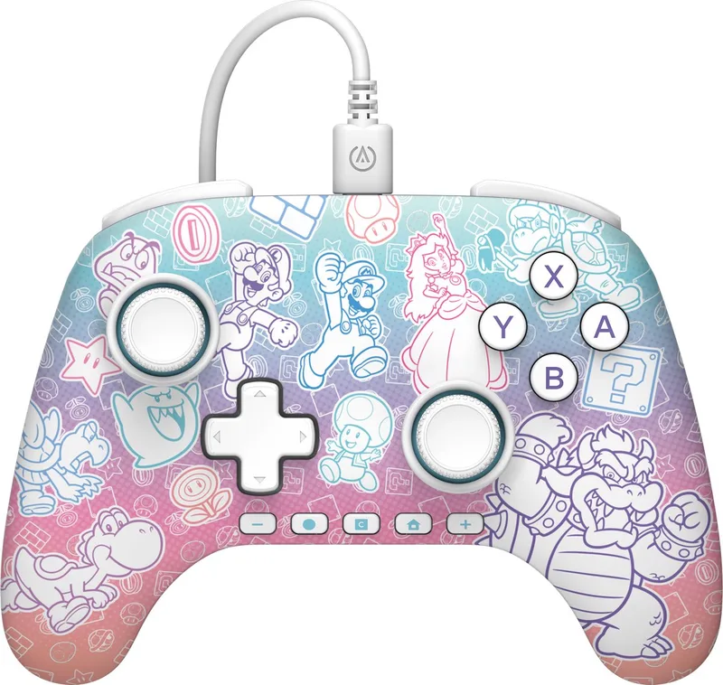 Bedrade Controller - Nintendo Switch - Mushroom Kingdom - 3m USB-kabel van PowerA, Roze – cover