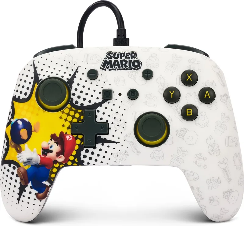 Geavanceerde Bedrade Gamecontroller voor Nintendo Switch - Bob-omb Blast - Super Mario Bros van PowerA, Wit – cover
