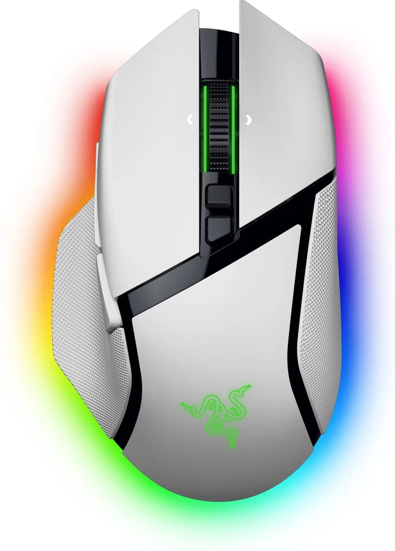 Basilisk V3 Pro 35K - Draadloze Gaming Muis - Ergonomisch - RGB - 4-weg Scrollwiel van Razer, Wit – cover