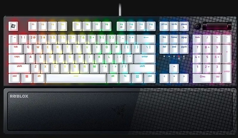 BlackWidow V3 ROBLOX Edition - Gaming toetsenbord met mechanische schakelaars (actief & klikkend, ABS-toetsen, media-toetsen, RGB Chroma verlichting) US Layout by Razer, Black, US – cover