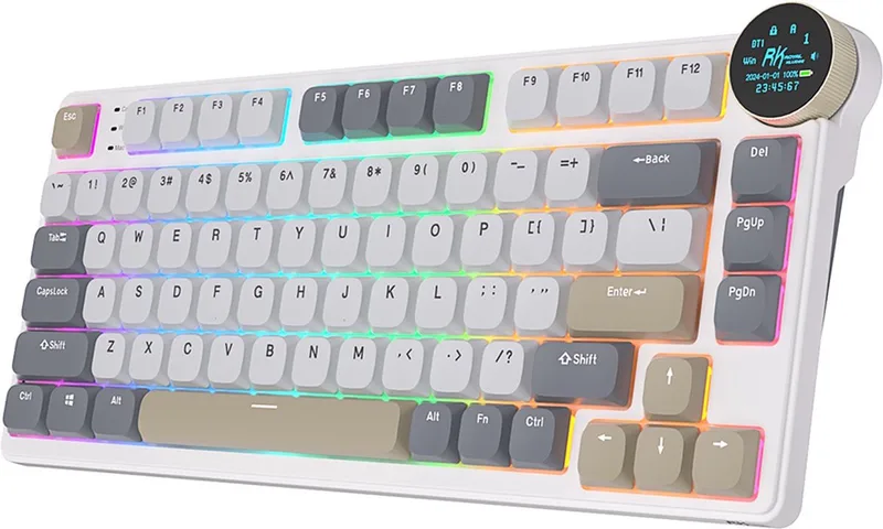 RK N80 - Mechanisch Gaming Toetsenbord - RGB - Met Display - Foam Touch - Bluetooth - Hot Swappable Switch - Pearly Dawn - Brown Switches - Inclusief Stofkap van Royal Kludge, Beige – cover