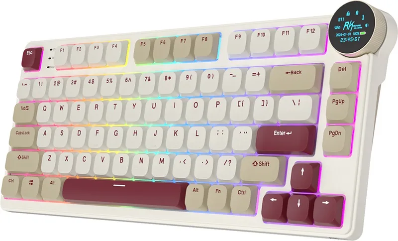 RK N80 - Mechanisch Gaming Toetsenbord - RGB - Met Display - Foam Touch - Bluetooth - Hot Swappable Switch - Rosy Clouds - Brown Switches - Inclusief Stofkap van Royal Kludge, Rood – cover