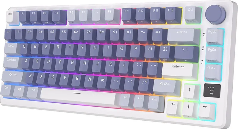 RKM75 - RGB Mechanisch Gaming Toetsenbord - Met Display - Foam Touch - Ocean Blue - Bluetooth - Hot Swappable Switch - Brown Switches - Inclusief Stofkap van Royal Kludge, Wit – cover