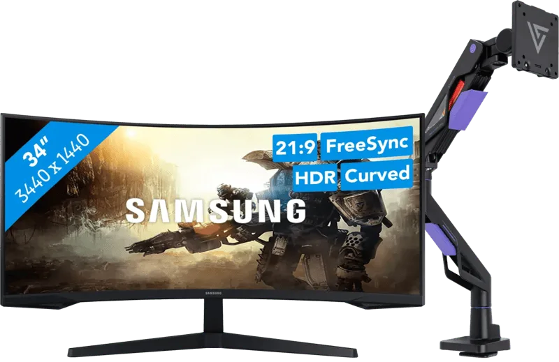 Odyssey G5 LC34G55TWWPXEN Curved + Vortech Monitorarm met Gasveer van Samsung – cover