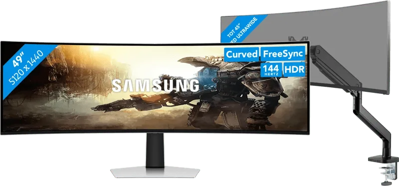 Odyssey G9 LS49DG912SUXEN OLED + BlueBuilt Monitorarm voor 1 Ultrawide Monitor by Samsung – cover
