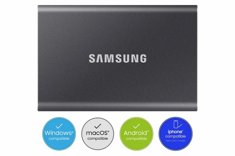 Portable T7 - Externe SSD - USB 3.2 Gen 2 USB-C - SSD - Zwart van Samsung, Grijs, 1 TB – cover