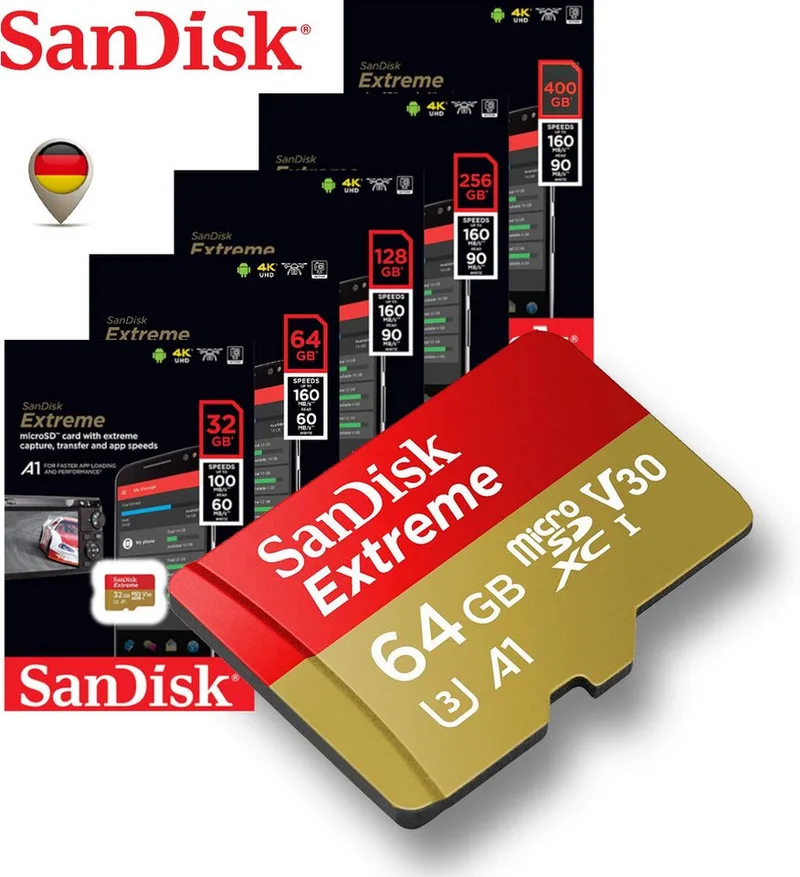 Extreme 4K microSD Karte Memory Card 32GB 64GB 128GB 256GB 512GB Speicherkarte (32 GB) by SanDisk – cover