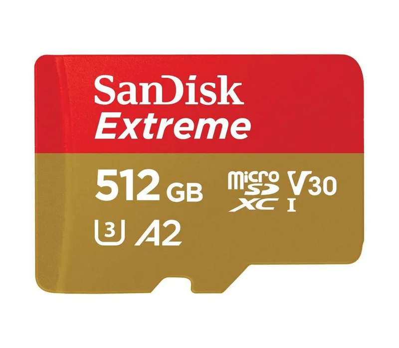 microSDXC Extreme Speicherkarte Video Speed Class 30 (V30)/UHS Speed Class 3 (U3) van SanDisk, Goud, Rood, 512 GB – cover