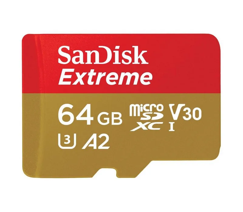 microSDXC Extreme Speicherkarte Video Speed Class 30 (V30)/UHS Speed Class 3 (U3) van SanDisk, Goud, Rood, 64 GB – cover