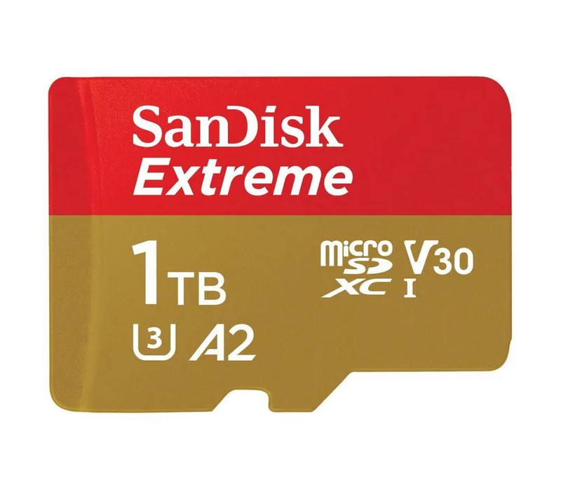 microSDXC Extreme Speicherkarte Video Speed Class 30 (V30)/UHS Speed Class 3 (U3) van SanDisk, Goud, Rood, 1000 GB – cover