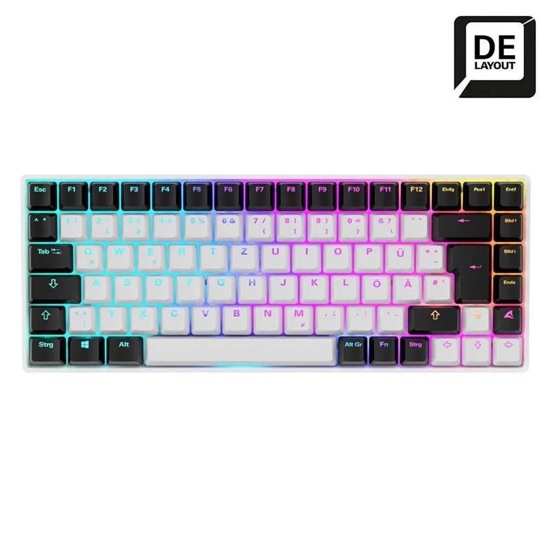 Gaming Tastatur Skiller SGK50S3 weiß-gelb RGB DE de Sharkoon – jaquette