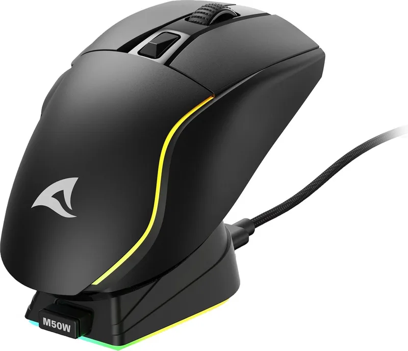 SGM50W muis Gamen Rechtshandig RF Wireless + USB Type-A Optisch 6400 DPI van Sharkoon, Zwart – cover