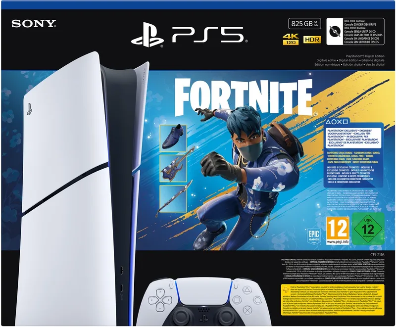 PlayStation 5 Digital Edition - Inclusief 8 Fortnite items + 1000 V-Bucks van Sony Interactive Entertainment, Zwart – cover