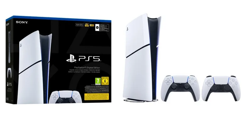 PlayStation 5 Slim Digital Edition Konsole + zweiten Controller Weiß (Set, 2 St., inkl. 2. DualSense Controller) by Sony Interactive Entertainment, Black, White – cover