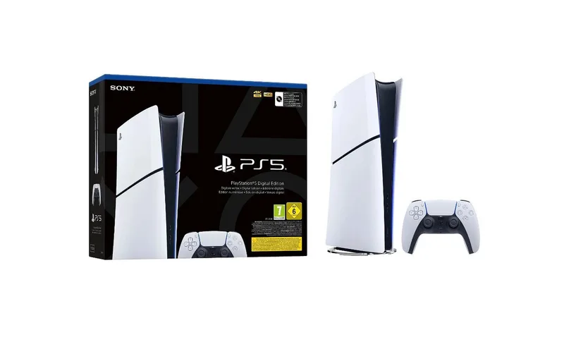 PlayStation 5 Slim DIGITAL Edition (PS5 Slim) - ohne Laufwerk by Sony Interactive Entertainment, White, 825 GB – cover