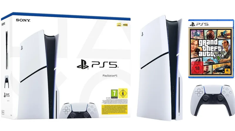 Playstation 5 Slim Disk Laufwerk + GTA V Spiel Bundle de Sony Interactive Entertainment, Blanc, 1 TB – jaquette