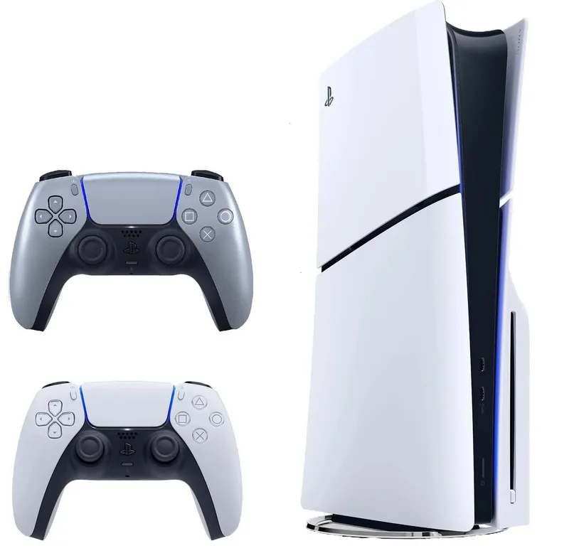 Playstation 5 Slim mit Blu-ray Laufwerk + 2 Controller Wunschfarbe van Sony Interactive Entertainment, Zilver, 1 TB – cover