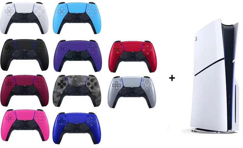 Playstation 5 Slim mit Blu-ray Laufwerk + 2 Controller Wunschfarbe van Sony Interactive Entertainment, Wit, 1 TB – cover