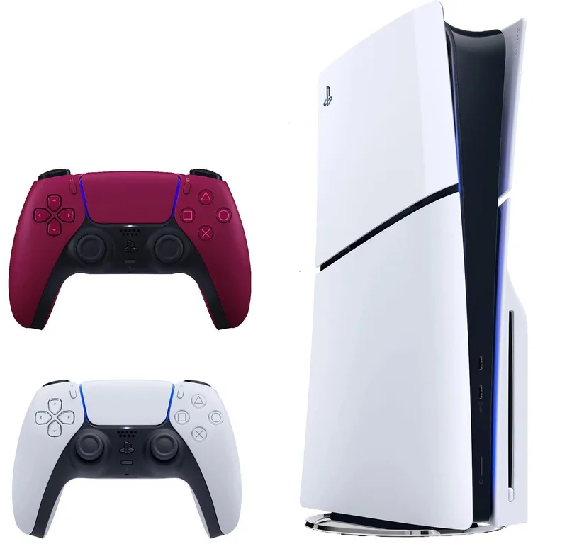 Playstation 5 Slim mit Blu-ray Laufwerk + 2 Controller Wunschfarbe van Sony Interactive Entertainment, Rood, 1 TB – cover