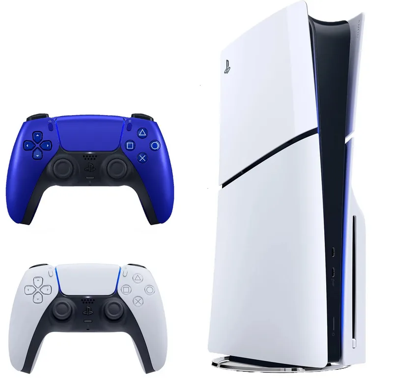 Playstation 5 Slim mit Blu-ray Laufwerk + 2 Controller Wunschfarbe van Sony Interactive Entertainment, Blauw, 1 TB – cover