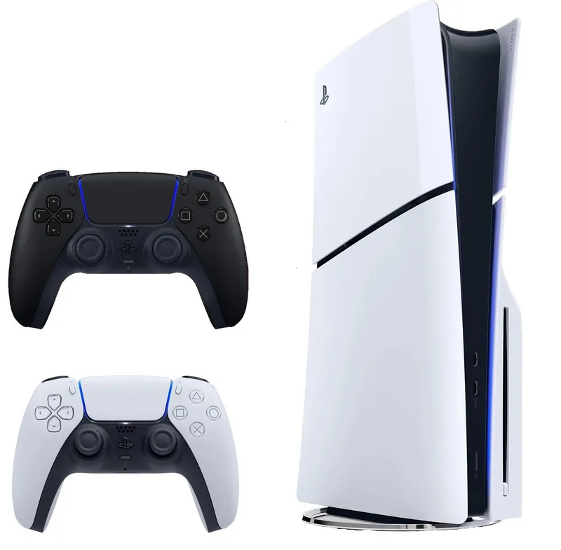 Playstation 5 Slim mit Blu-ray Laufwerk + 2 Controller Wunschfarbe by Sony Interactive Entertainment, Black, 1 TB – cover