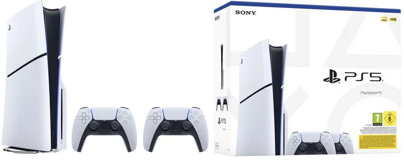 PS5 Konsole Slim Laufwerk inkl. 2 DualSense Wireless-Controller de Sony Interactive Entertainment, Blanc, 1 TB – jaquette