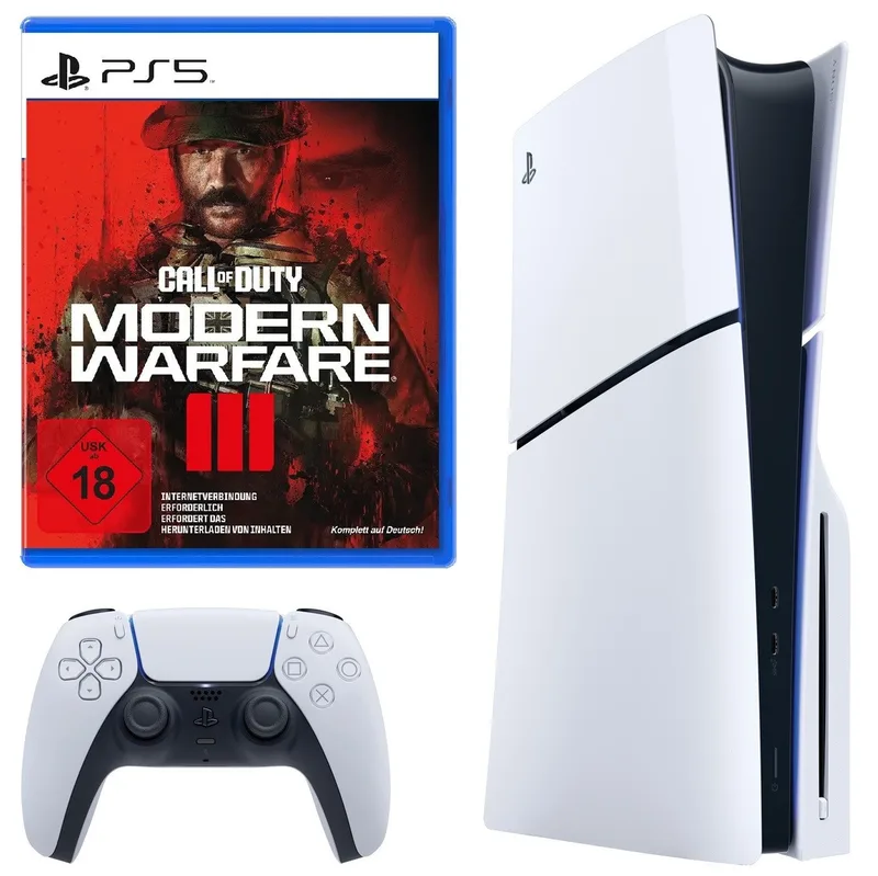 PS5 Slim Konsole Call of Duty MW3 Bundle Playstation 5 Disk Laufwerk Gamig Console Spielkonsole by Sony Interactive Entertainment, White, 1 TB – cover