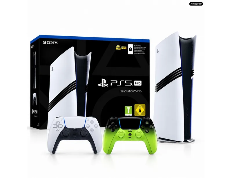Sony PlayStation 5 Pro 2 TB mit DualSense Remix Green Duo Bundle 2TB (Duo Bundle, PS5 Pro 2 TB mit 2 DualSense Controllern und Remix Green), PS5 Pro 2 TB mit zwei DualSense Controllern inklusive Remix Green van Sony Interactive Entertainment, Wit, 2 TB – cover