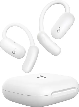 AeroFit 2 by Anker - Open-ear oordopjes - Niet-intrusief ontwerp - Verstelbaar comfort - Goede pasvorm - Rijke bas - Hi-res audio - 42 uur afspeeltijd - Bluetooth 5.4 - Draadloos opladen - IP55 - Open-ear earbuds by Soundcore, White – cover 1 of 2