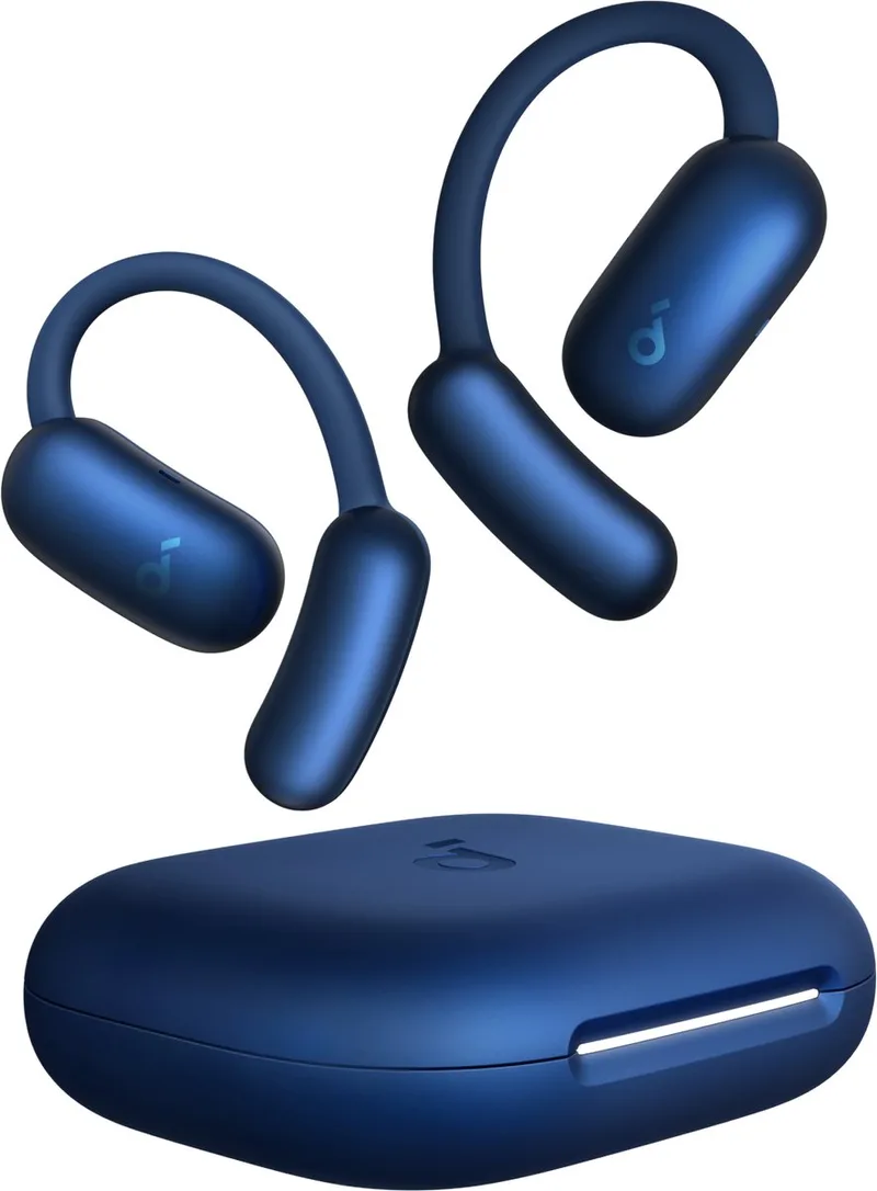 AeroFit 2 by Anker - Open-ear oordopjes - Niet-intrusief ontwerp - Verstelbaar comfort - Goede pasvorm - Rijke bas - Hi-res audio - 42 uur afspeeltijd - Bluetooth 5.4 - Draadloos opladen - IP55 - Open-ear earbuds by Soundcore, Blue – cover