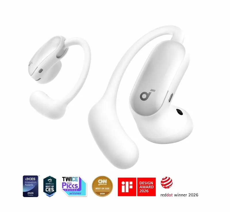 AeroFit 2 Pro by Anker - Eerste hoofdtelefoon met 2 draagmodi - 2-in-1 open ear hoofdtelefoon & semi-open - Ear ruisonderdrukking - Bluetooth 6.1 - Hi-Res - LDAC - Spatial audio van Soundcore, Wit – cover