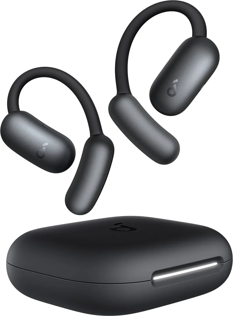 AeroFit 2 van Anker - Open-ear hoofdtelefoon - Aanpasbare oorhaak - Stevige grip - Diepe bas - Hi-Res draadloze audio - 42 uur speeltijd - Bluetooth 5.4 - Draadloos opladen - IP55 - Heldere oproepen van Soundcore, Zwart – cover