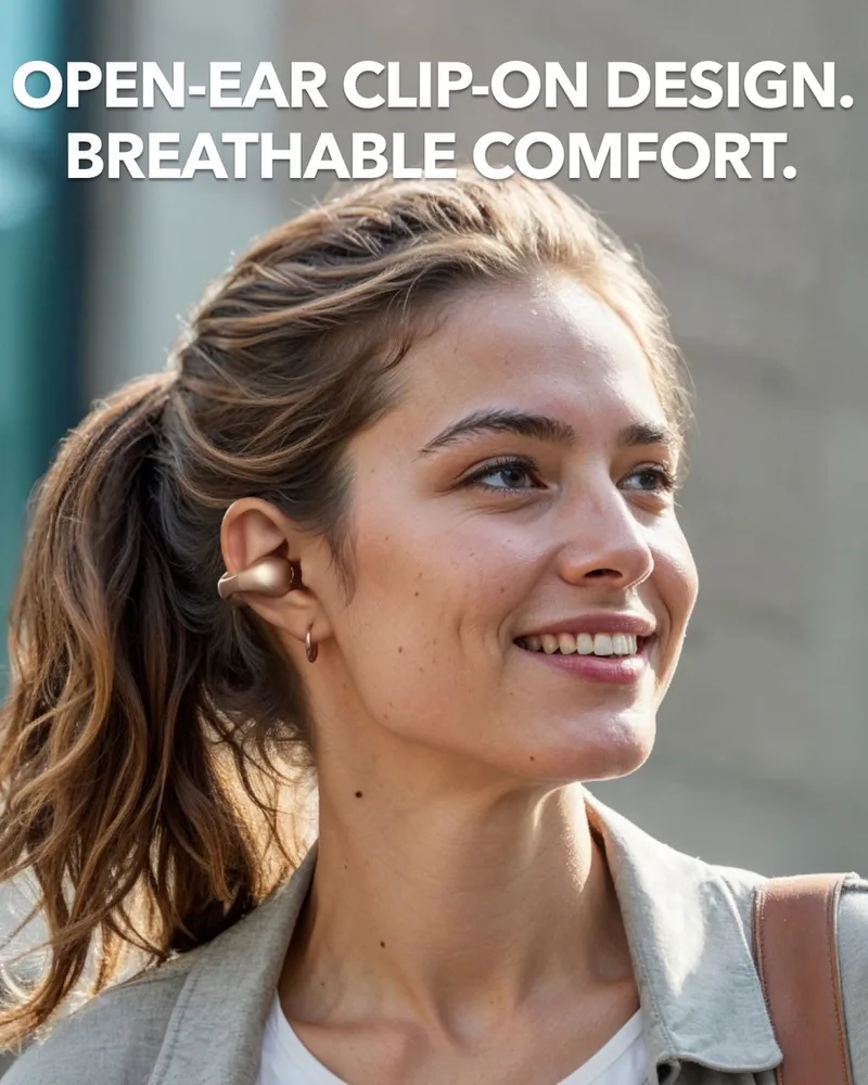 C40i by Anker - Draadloze Open-Ear Oordopjes - Earbuds - Clip-on - Flexibel joint design - Knopbediening - Lichtgewicht comfort - Stabiele pasvorm met bevestigbare grips - Uitgebreide drivers voor een helder geluid. van Soundcore, Goud – cover