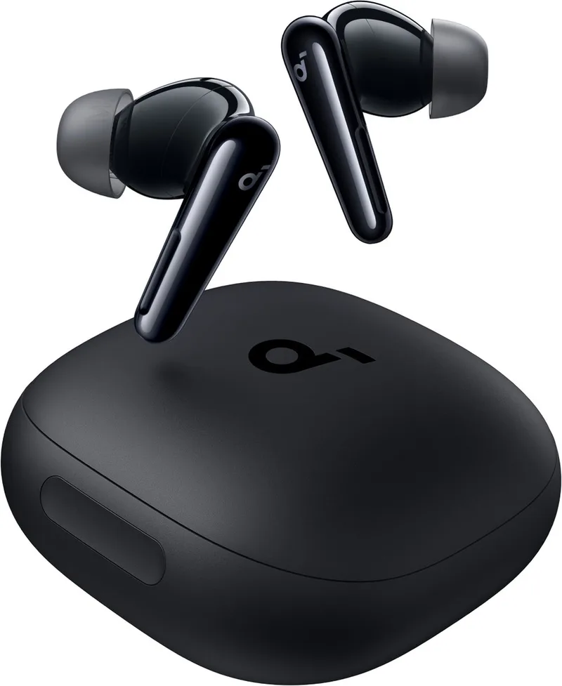 Liberty 4 Pro by Anker - Draadloze hoofdtelefoon met ruisonderdrukking - Oordopjes met 7 sensoren - ANC in realtime - 2 x sneller opladen - Hifi-muziek - Studio-niveau - Heldere gesprekken met 6 microfoons en AI van Soundcore, Zwart – cover