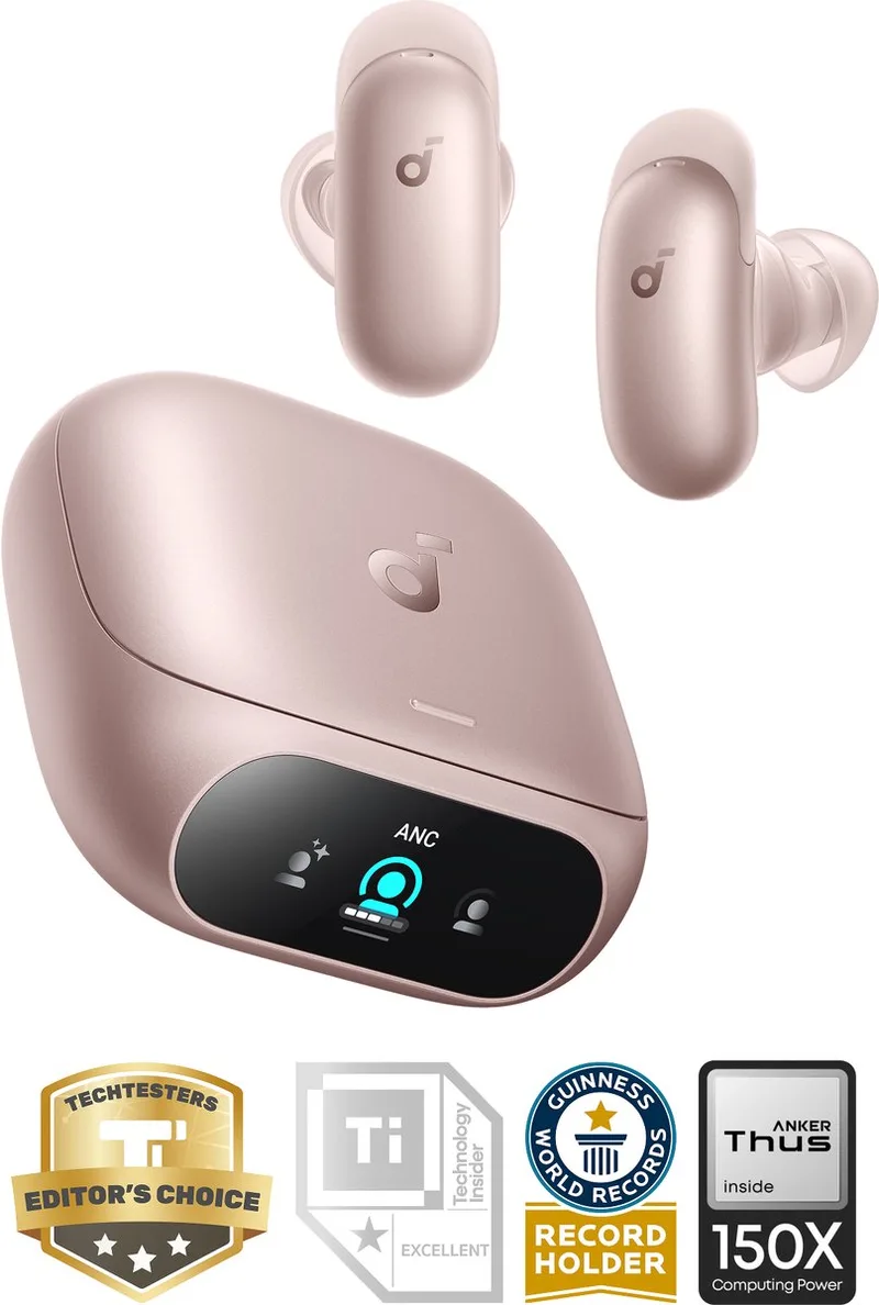 Liberty 5 Pro by Anker - Anker Thus Al Chip - Kristalheldere Gesprekken - Noise Cancelling Oordopjes - Draadloze Oordopjes - ANC Met 6 - 5 U/28 U:Speeltijd - Snelladen - Draadloos Opladen van Soundcore, Roze – cover