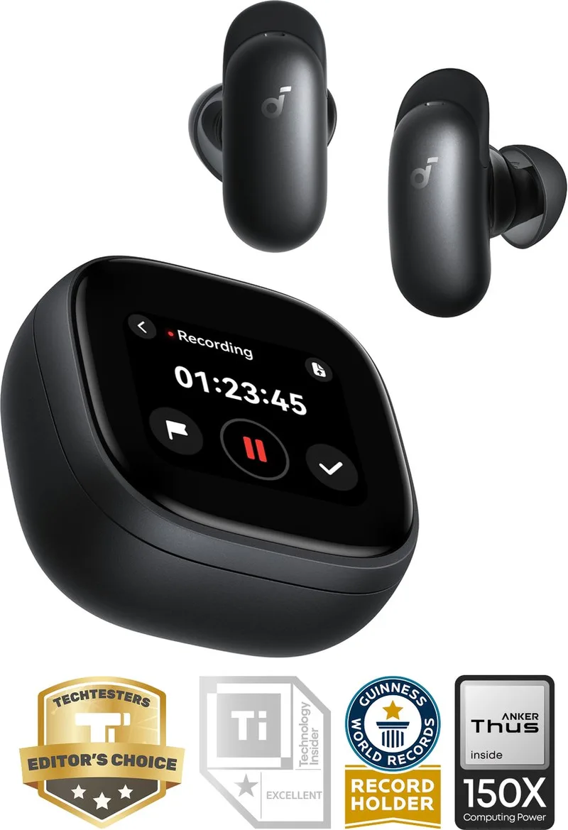 Liberty 5 Pro Max by Anker - Anker Thus Al Chip - AI Note-Taker - Kristalheldere Gesprekken - Noise Cancelling Oordopjes - 1.78" AMOLED Display - ANC Met 6 - 5 U/28 U Speeltijd - Al Vergadertranscriptie van Soundcore, Zwart – cover