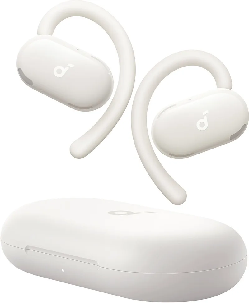 V20i open-ear koptelefoon by Anker - Verstelbare oorhaken - Comfortabel - Stevige grip - Sterke bas - Ruisvrije telefoongesprekken - IP55 - Led - 36 uur speeltijd - Bluetooth 5.4 oordopjes - Multipoint verbinding de Soundcore, Blanc – jaquette