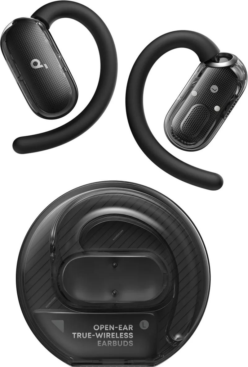V40i by Anker - Open-ear hoofdtelefoon - Kristalhelder ontwerp - 4 verstelbare standen voor een goede pasvorm in elk oor - 2x diepere bas - IP55 - 21 uur afspeeltijd - Duidelijke AI-gesprekken - Bluetooth 5.4 - App-bediening by Soundcore, Black – cover