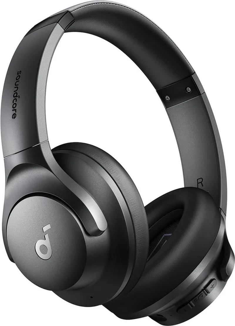 van Anker Q20i - Hoofdtelefoon met hybride actieve ruisonderdrukking - Bluetoothoordoppen - Speelduur van 40 u - Hi-Res Audio - Veel bas - Appinstellingen - Transparantiemodus - Ideaal voor op reis by Soundcore, Black – cover