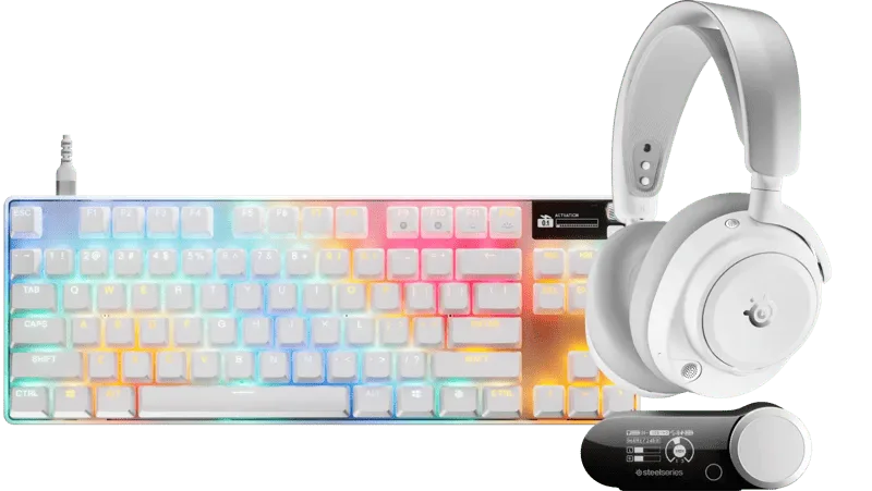 Arctis Nova Pro Omni Wit + Apex Pro TKL Gen 3 Qwerty Wit van SteelSeries – cover